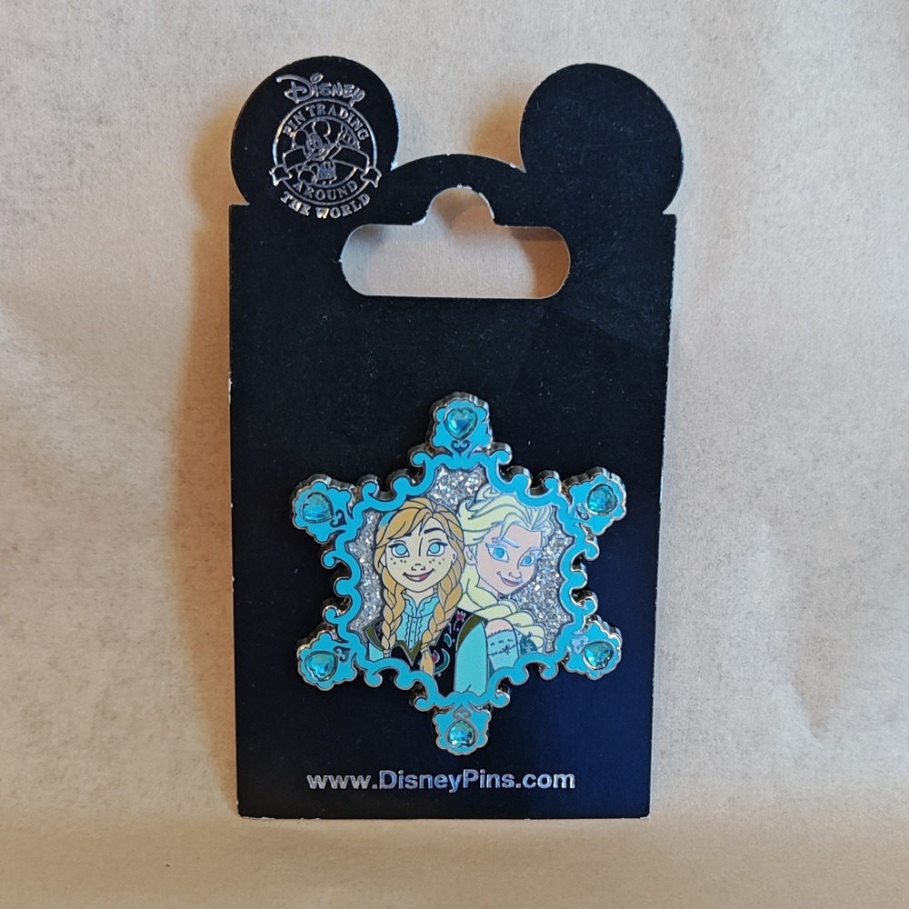 Disney Frozen Anna Elsa Snowflake Pin Trading Blue Glitter Gem Disney Parks